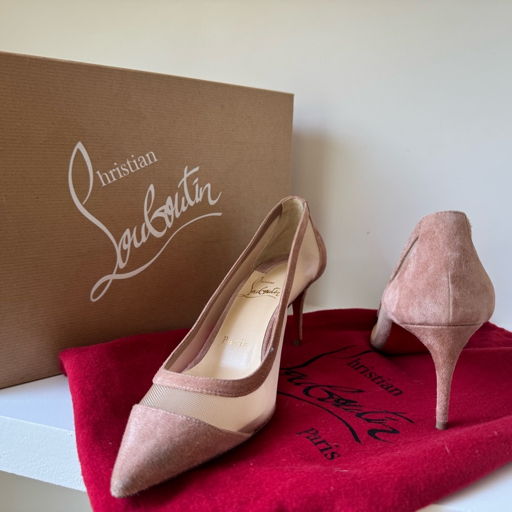 Christian Louboutin Dusty Pink Suede and Mesh Pointed-Toe Pumps